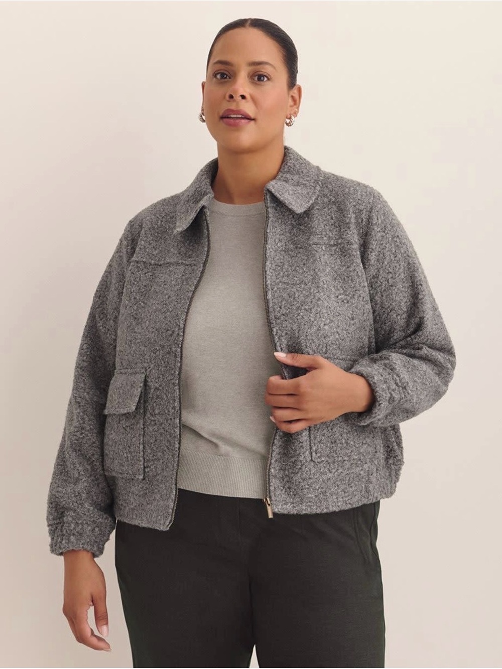 Women’s Plus Bouclé Zip-Front Jacket